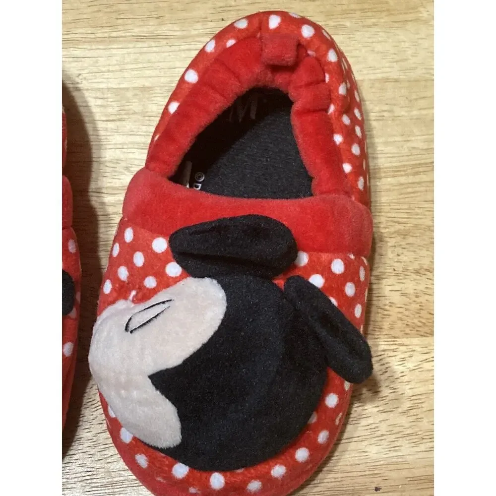 MINNIE‎ MOUSE Little Girls Size 9 - 10 Slippers House Shoes ~ Plush Minnie Head